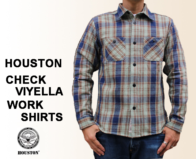 HOUSTON/ヒューストン ネルシャツ ビエラチェックワークシャツ 緑 40332GRN 「CHECK VIYELLA WORK SHIRTS」