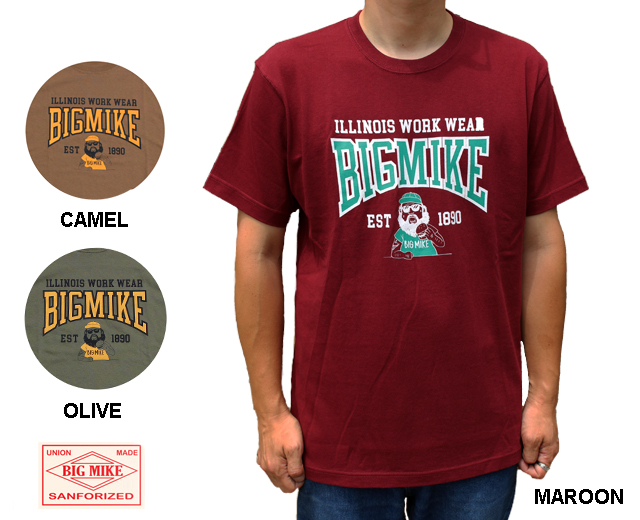 BIG MIKE ビッグマイク 半袖 Tシャツ カレッジTee「COLLEGE Tee