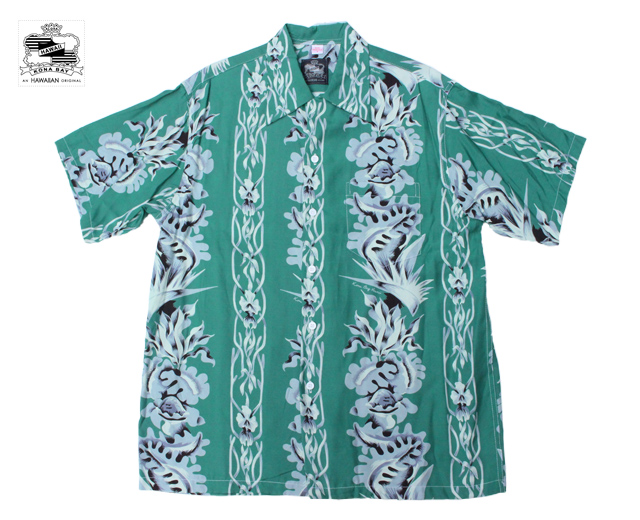 Kona Bay Hawaii コナベイハワイ アロハシャツ フラワーボーダー