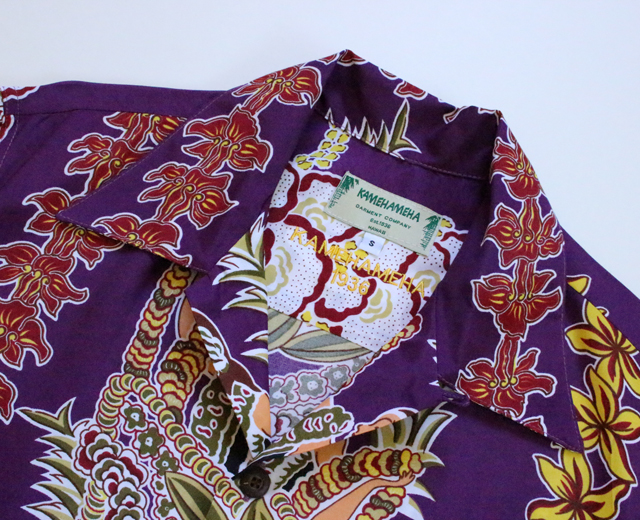 KAMEHAMEHA カメハメハ アロハシャツ レイレディー レーヨン ハワイ製 紫 パープル「LEI LADY」