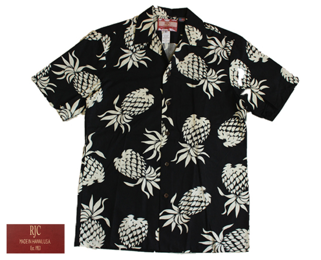 Rjc ロバート J クランシー アロハシャツ ハワイ製 パイナップル 黒 Pineapples