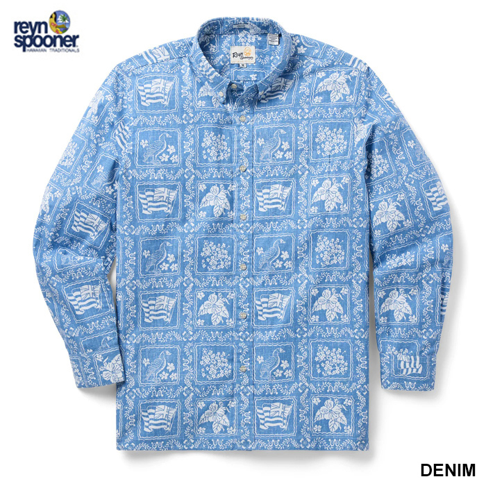 Reyn Spooner レインスプーナー 長袖 アロハシャツ ラハイナセーラー L