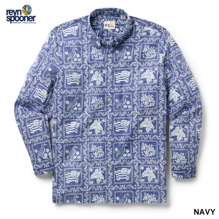 Reyn Spooner レインスプーナー 長袖 アロハシャツ ラハイナセーラー L