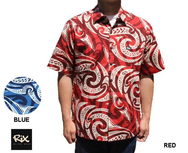 RIX ISLAND WEAR リックスアイランドウエア アロハシャツ AOTEAROA ハワイ製 赤 レッド 青 ブルー