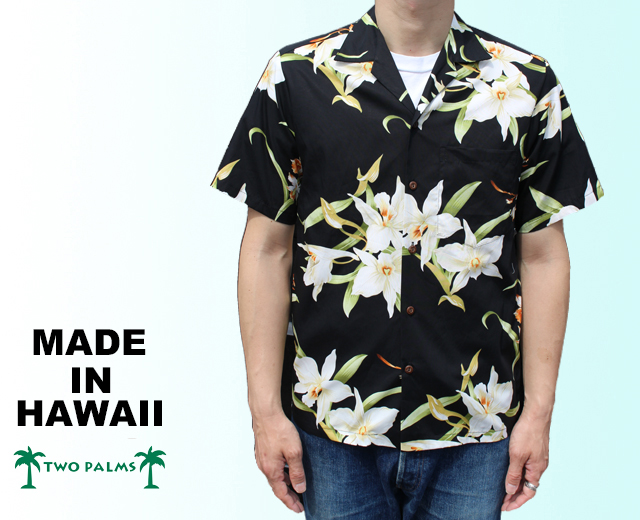 TWO PALMS/トゥーパームス アロハシャツ オーキッド ハワイ製 黒