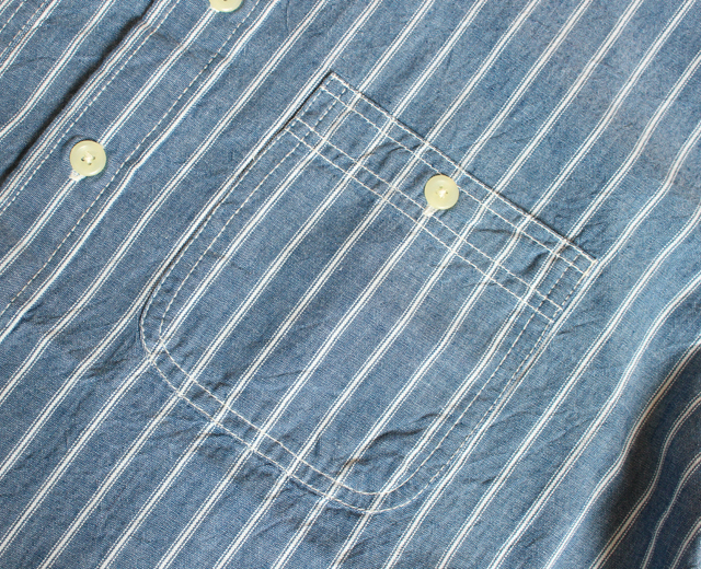 カムコ ストライプシャンブレーシャツ 半袖