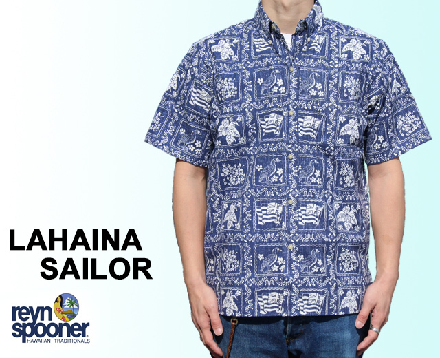 Reyn Spooner/レインスプーナー アロハシャツ ラハイナセーラー LAHAINA SAILOR フルオープン 紺 ネイビー