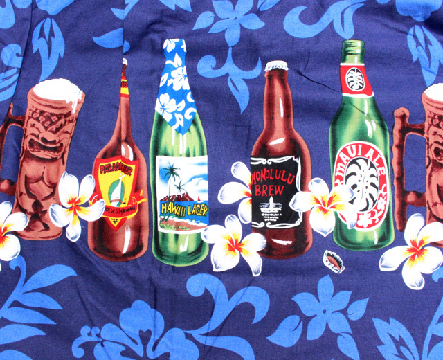 WINNEI FASHION ウィーニーファッション アロハシャツ BEER BOTTLES ビアボトル ビール ハワイ製 黒 ブラック 青 ブルー  ベージュ