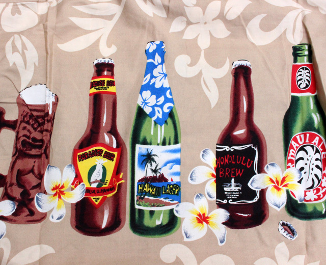 WINNEI FASHION ウィーニーファッション アロハシャツ BEER BOTTLES ビアボトル ビール ハワイ製 黒 ブラック 青 ブルー  ベージュ